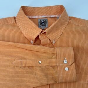 Cinch Mens Orange‎ and White Long Sleeve Button Down Shirt Size LG